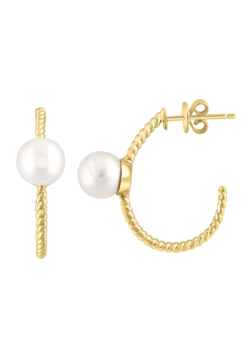Freshwater Pearl Hoop Earrings in 14K Yellow Gold