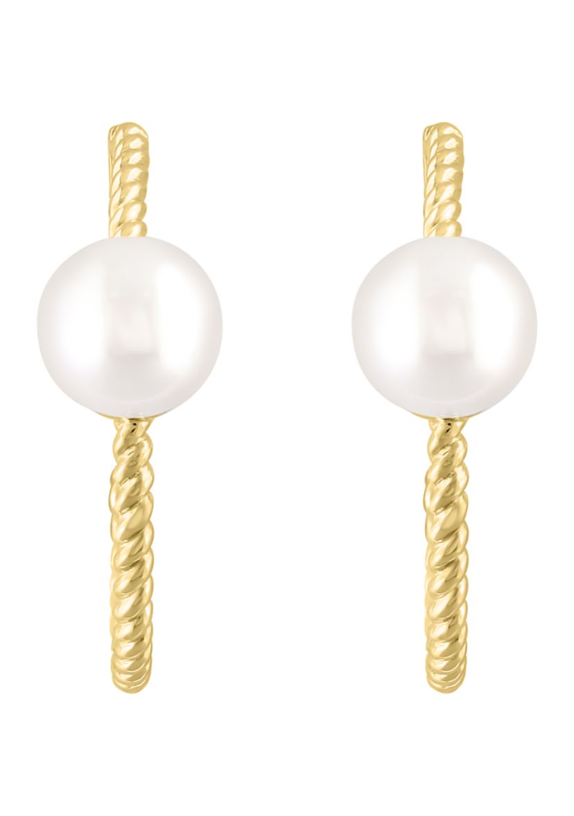 Freshwater Pearl Hoop Earrings in 14K Yellow Gold