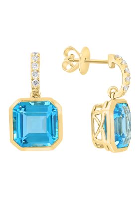Effy 1/5 ct. t.w. Diamond, 12.1 ct. t.w. Blue Topaz Drop Earrings in 14K Yellow Gold