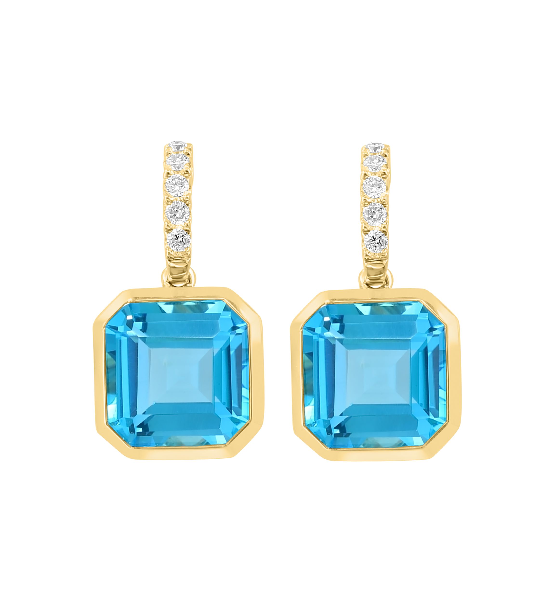1/5 ct. t.w. Diamond, 12.1 ct. t.w. Blue Topaz Drop Earrings in 14K Yellow Gold
