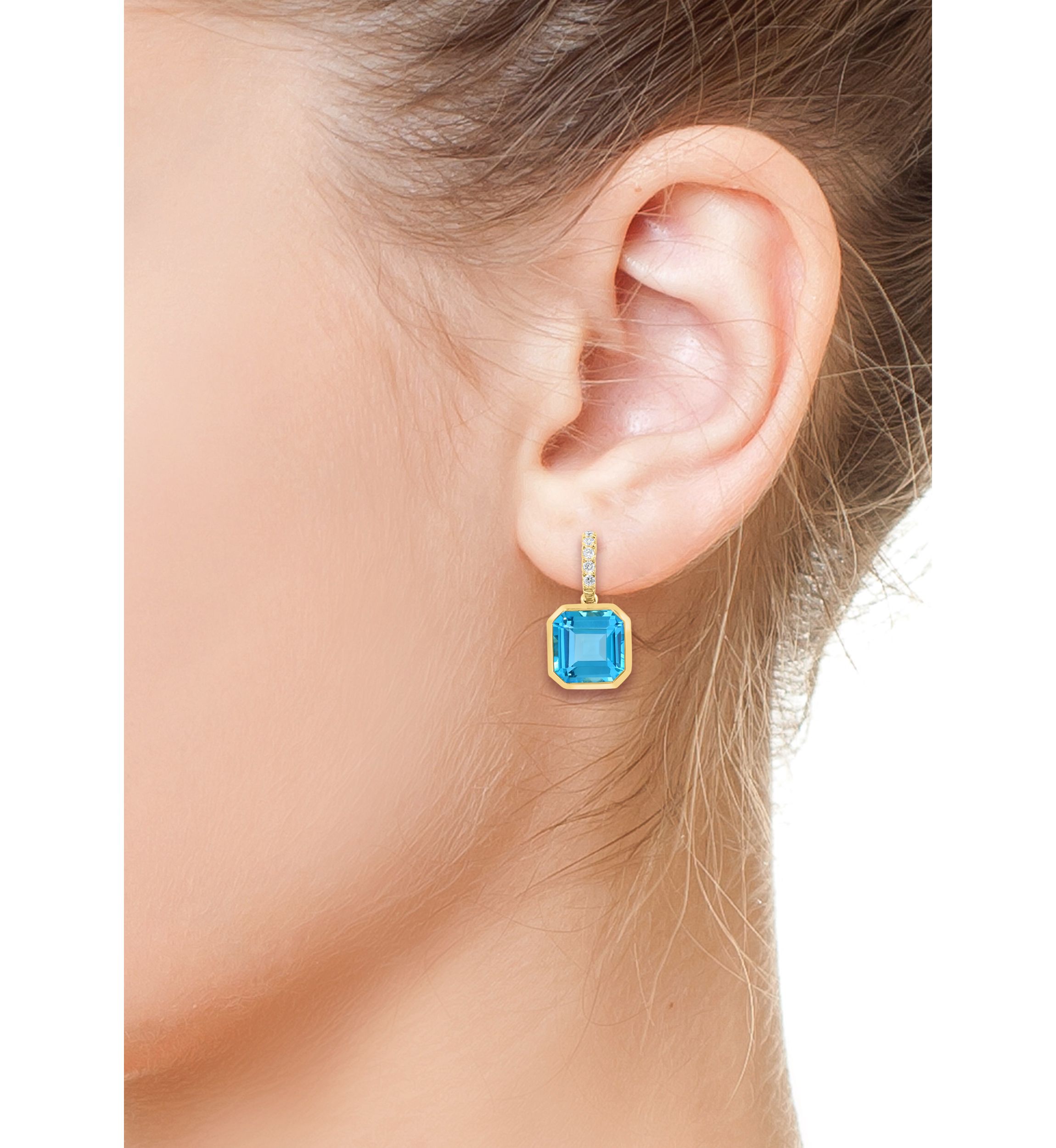 1/5 ct. t.w. Diamond, 12.1 ct. t.w. Blue Topaz Drop Earrings in 14K Yellow Gold