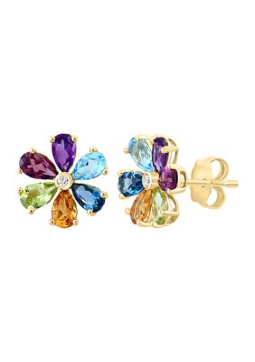 Effy 1/10 Ct. T.w. Amethyst, 3/8 Ct. T.w. Blue Topaz, Rhodolite, 3/4 Ct. T.w. Peridot, 1/2 Ct. T.w. London Blue Topaz, Citrine, Diamond Earrings In -  0617892872457