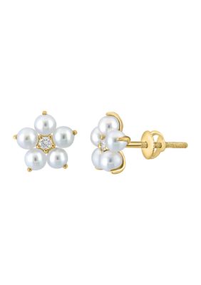 Effy 1/10 ct. t.w. Diamond, Freshwater Pearl Earrings in 14K Yellow Gold