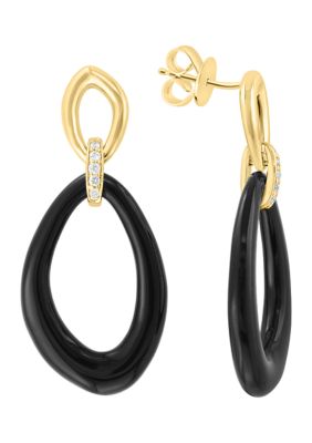 Effy 1/10 ct. t.w. Diamond, 12 ct. t.w. Onyx Earrings in 14K Yellow Gold -  5400451IEY0Y587DX