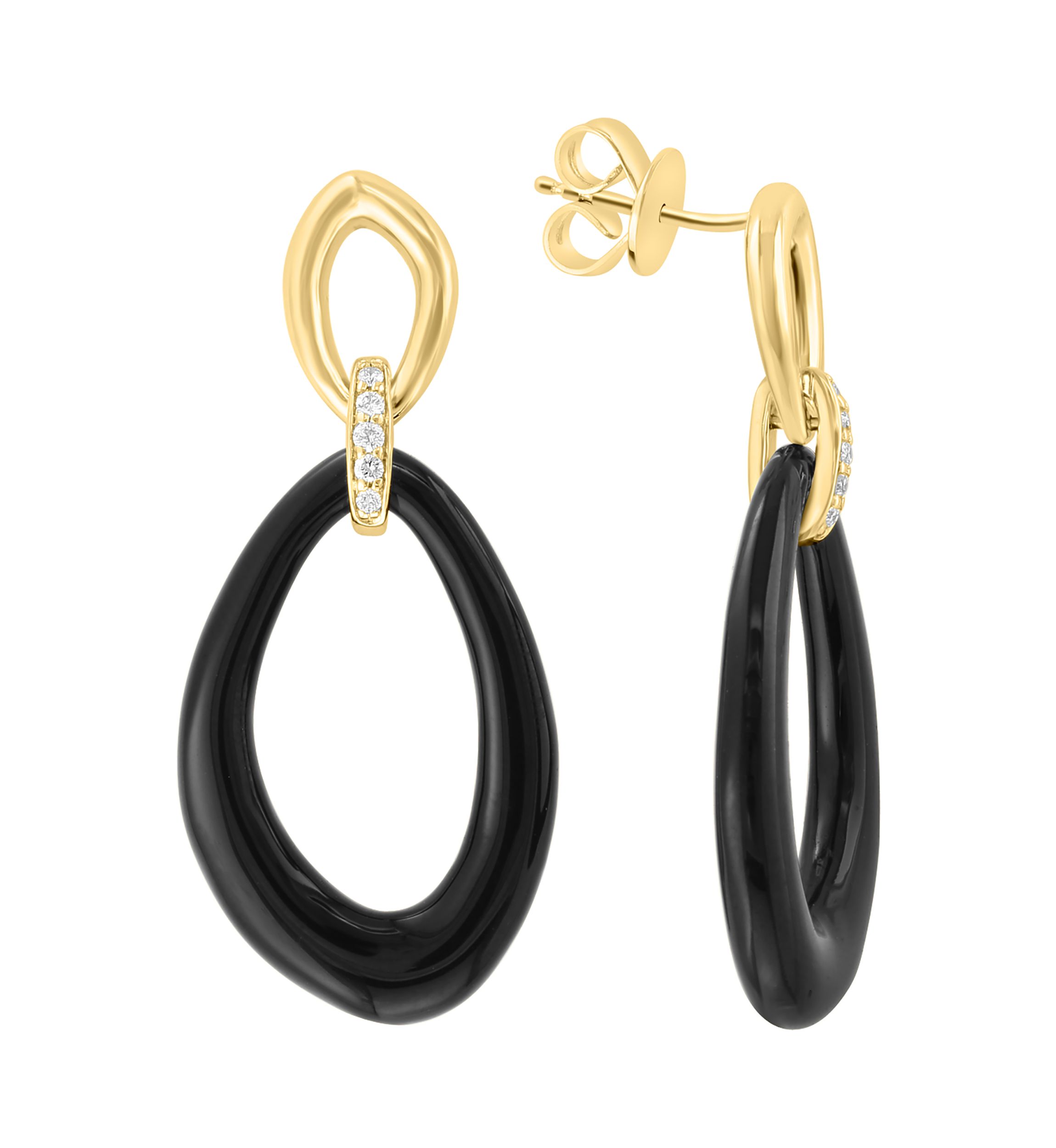 1/10 ct. t.w. Diamond, 12 ct. t.w. Onyx Earrings in 14K Yellow Gold