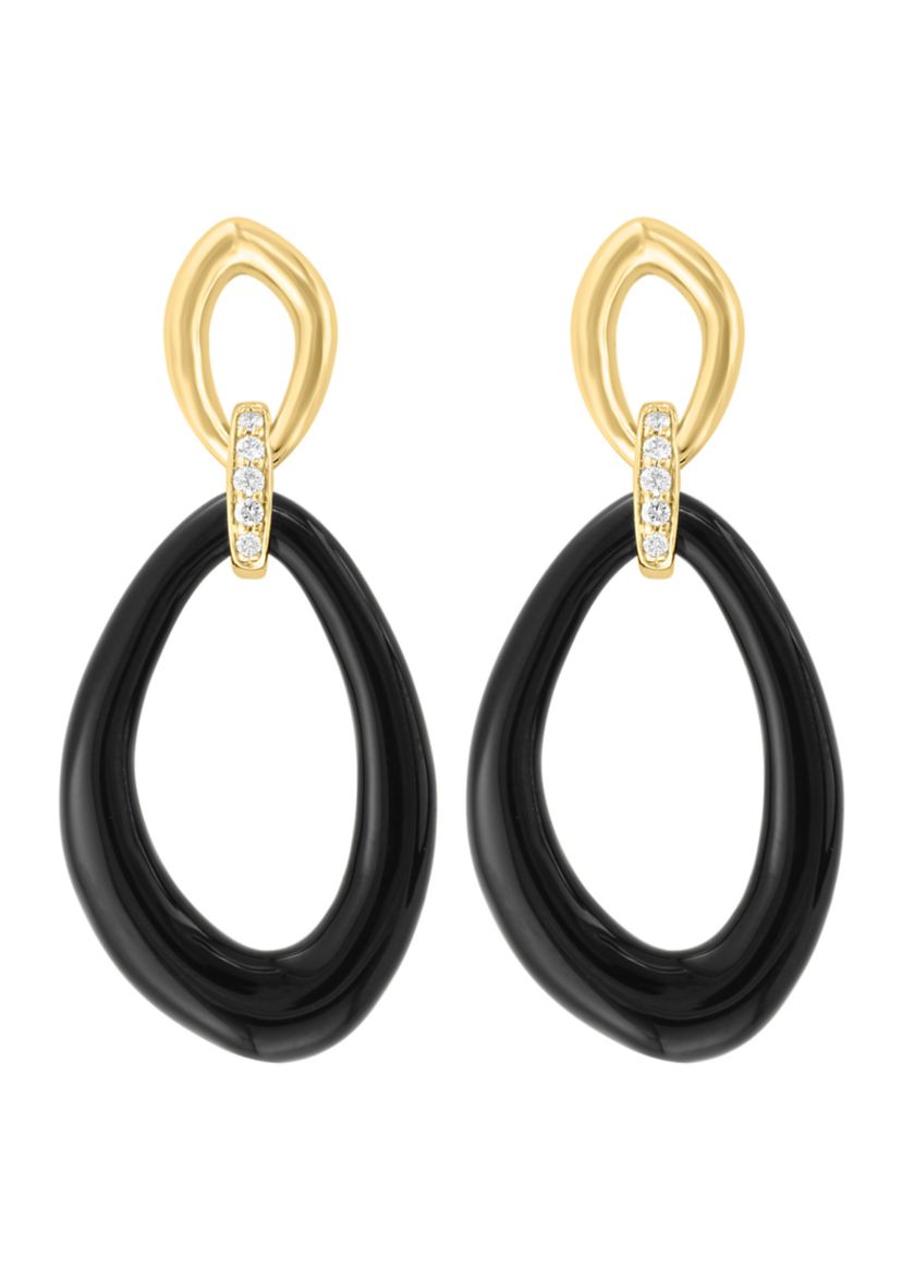 1/10 ct. t.w. Diamond, 12 ct. t.w. Onyx Earrings in 14K Yellow Gold