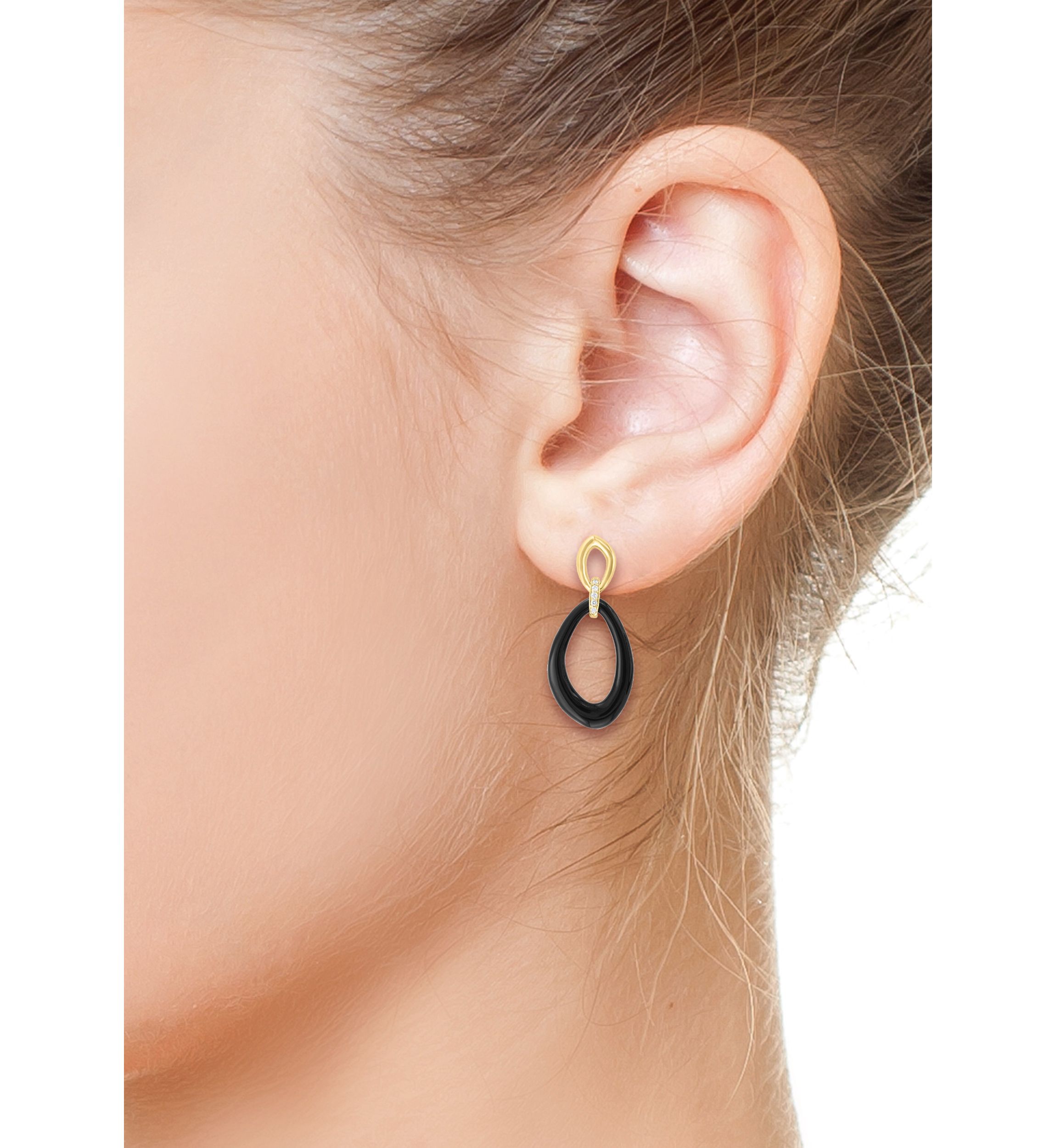 1/10 ct. t.w. Diamond, 12 ct. t.w. Onyx Earrings in 14K Yellow Gold