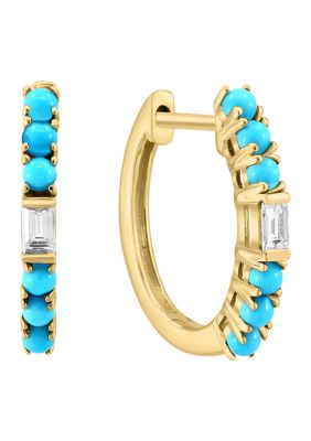 Effy 1/8 Ct. T.w. Diamond, 1/2 Ct. T.w. Turquoise Ring In 14K Yellow Gold