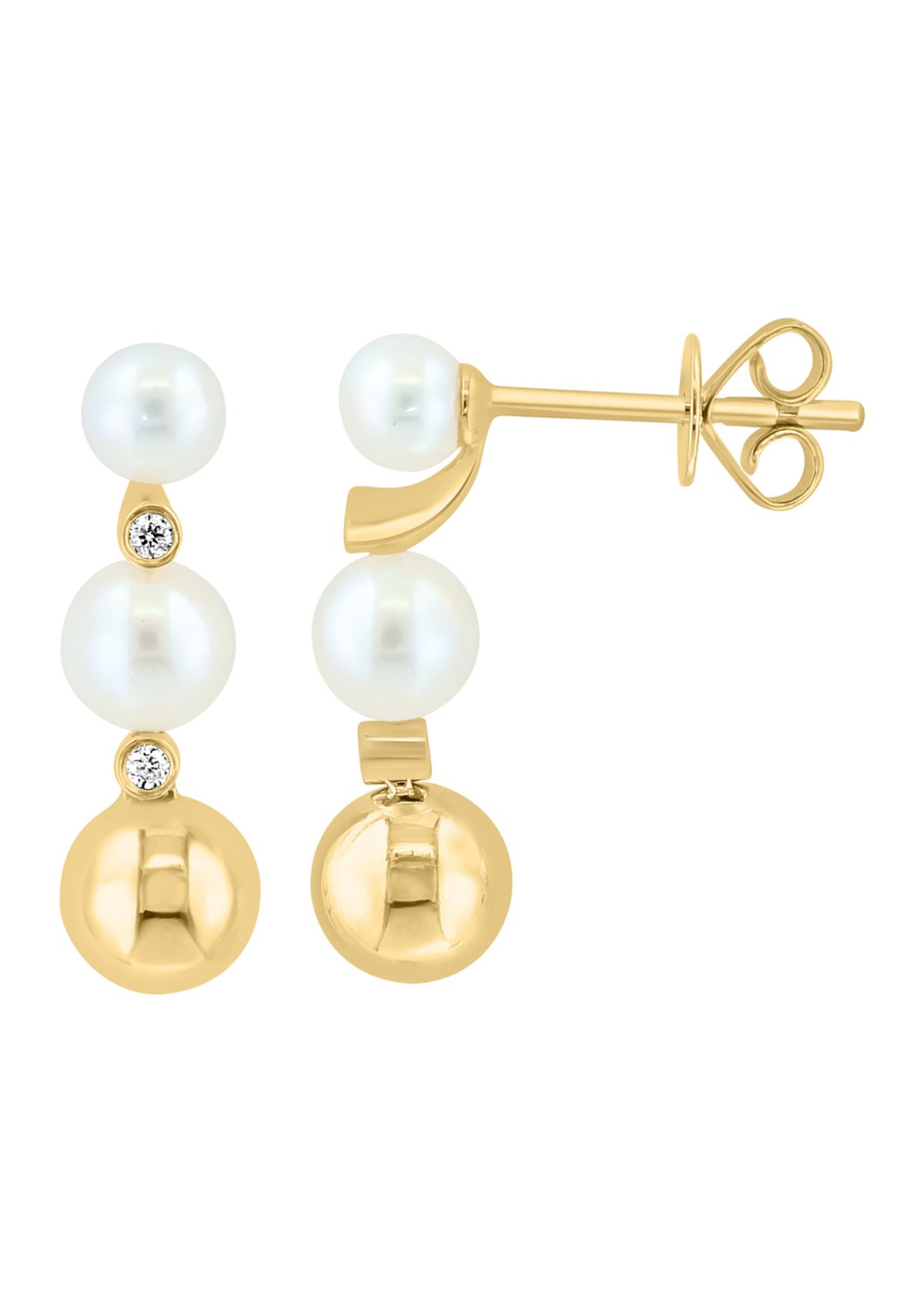 1/10 ct. t.w. Diamond, Freshwater Pearl Earrings in 14K Yellow Gold