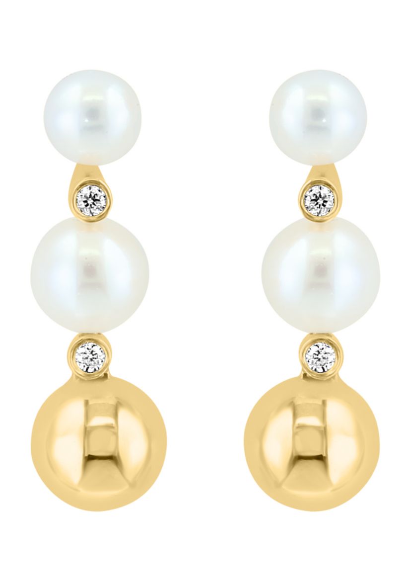 1/10 ct. t.w. Diamond, Freshwater Pearl Earrings in 14K Yellow Gold