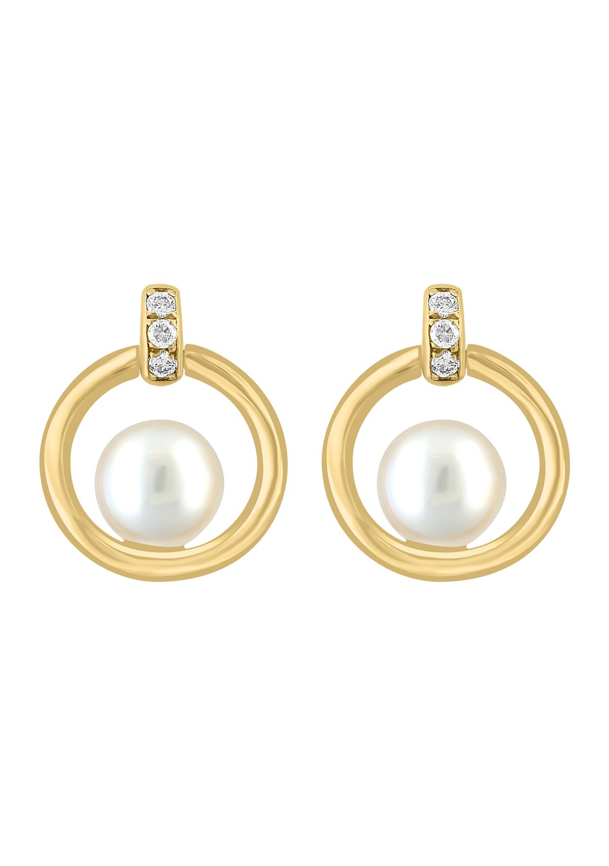 1/10 ct. t.w. Diamond, Freshwater Pearl Earrings in 14K Yellow Gold