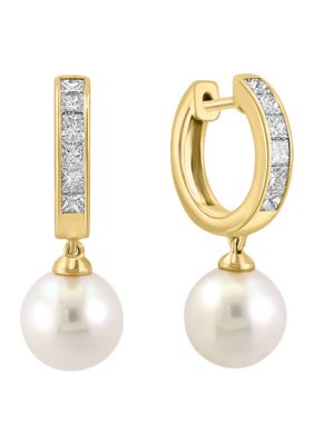 Effy Freshwater Pearl and Diamond Earrings in 14K Yellow Gold