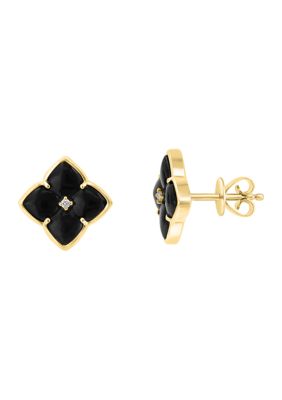 Effy 1/10 ct. t.w. Diamond, 2.45 ct. t.w. Onyx Earrings in 14K Yellow Gold -  0617892862311