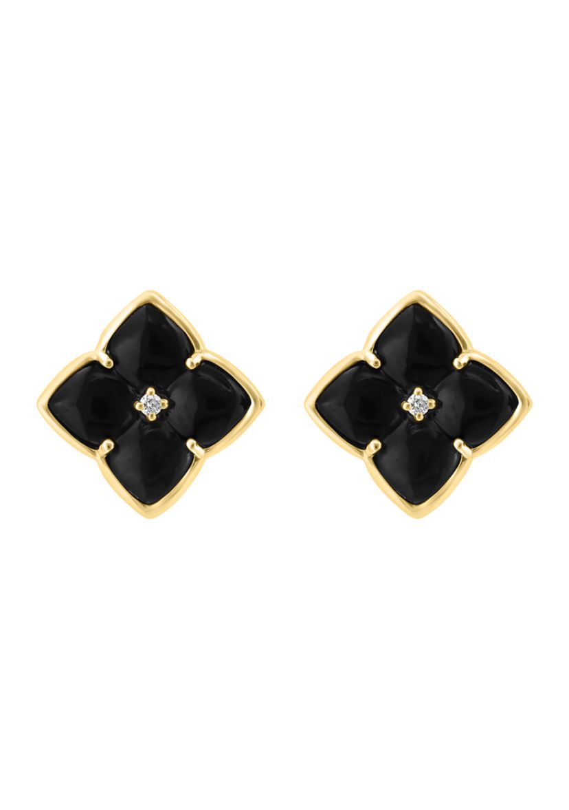 1/10 ct. t.w. Diamond, 2.45 ct. t.w. Onyx Earrings in 14K Yellow Gold