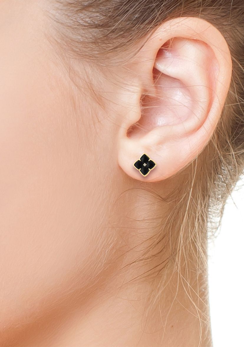 1/10 ct. t.w. Diamond, 2.45 ct. t.w. Onyx Earrings in 14K Yellow Gold