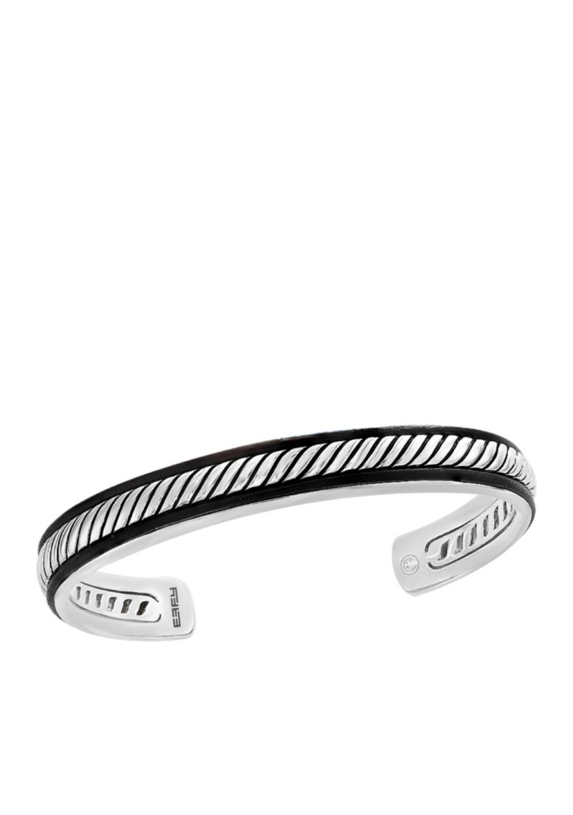 Mens Sterling Silver Leather Bracelet 