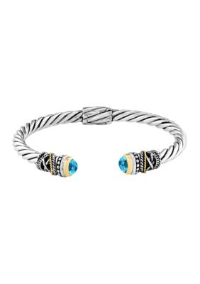 Effy Sterling Silver 18K Yellow Gold Blue Topaz Bangle, 7.5 in