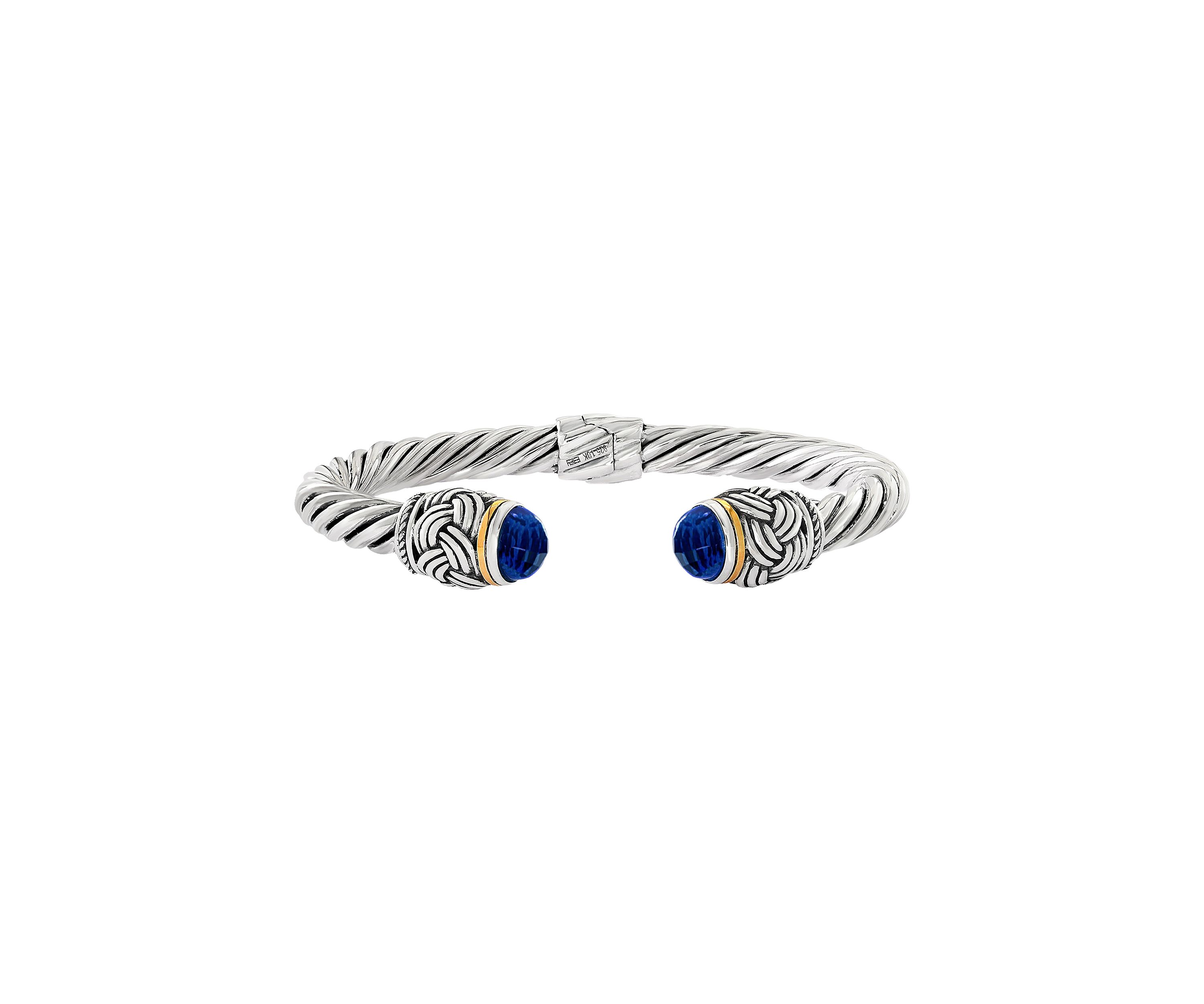 18K Yellow Gold Blue Topaz Hinge Bangle Bracelet