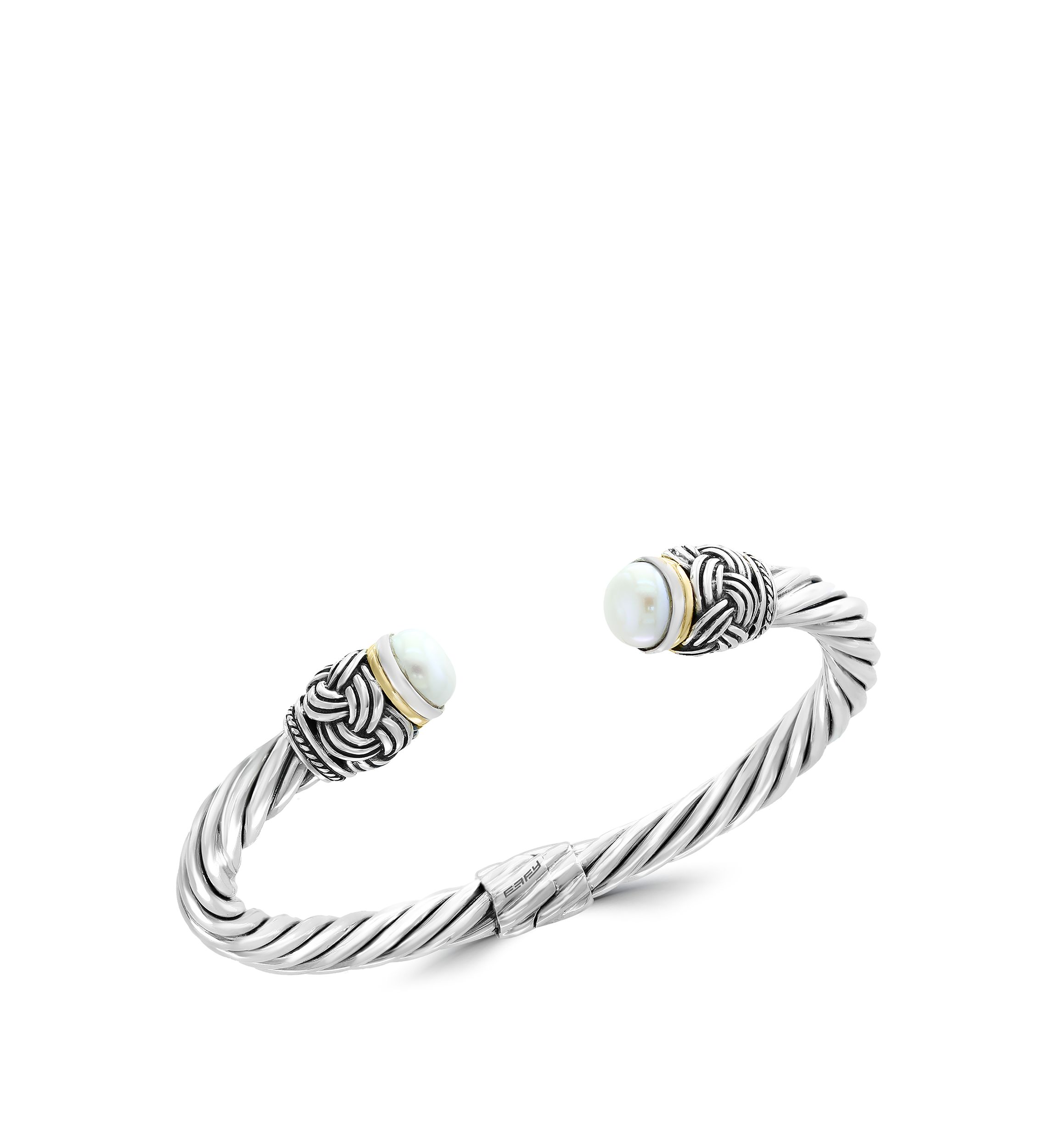 Freshwater Pearls Open Cuff Bracelet in Sterling Silver and 18K Yellow Gold