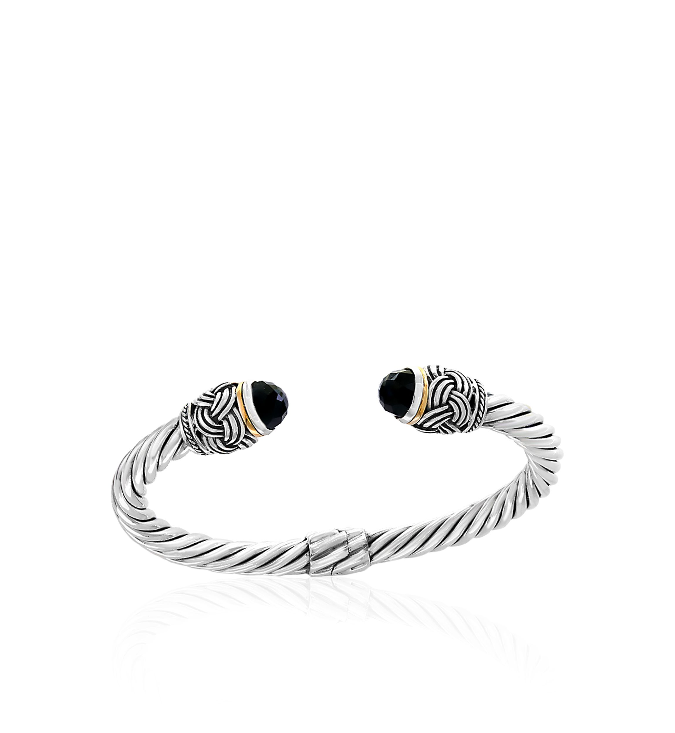 Onyx Hinged Cuff Bangle Bracelet in Sterling Silver with 18k Yellow Gold