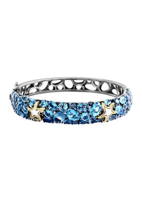 Effy Blue Topaz, London Blue Topaz, and Sapphire Starfish Bangle Bracelet in 18K Sterling Silver, 7 in