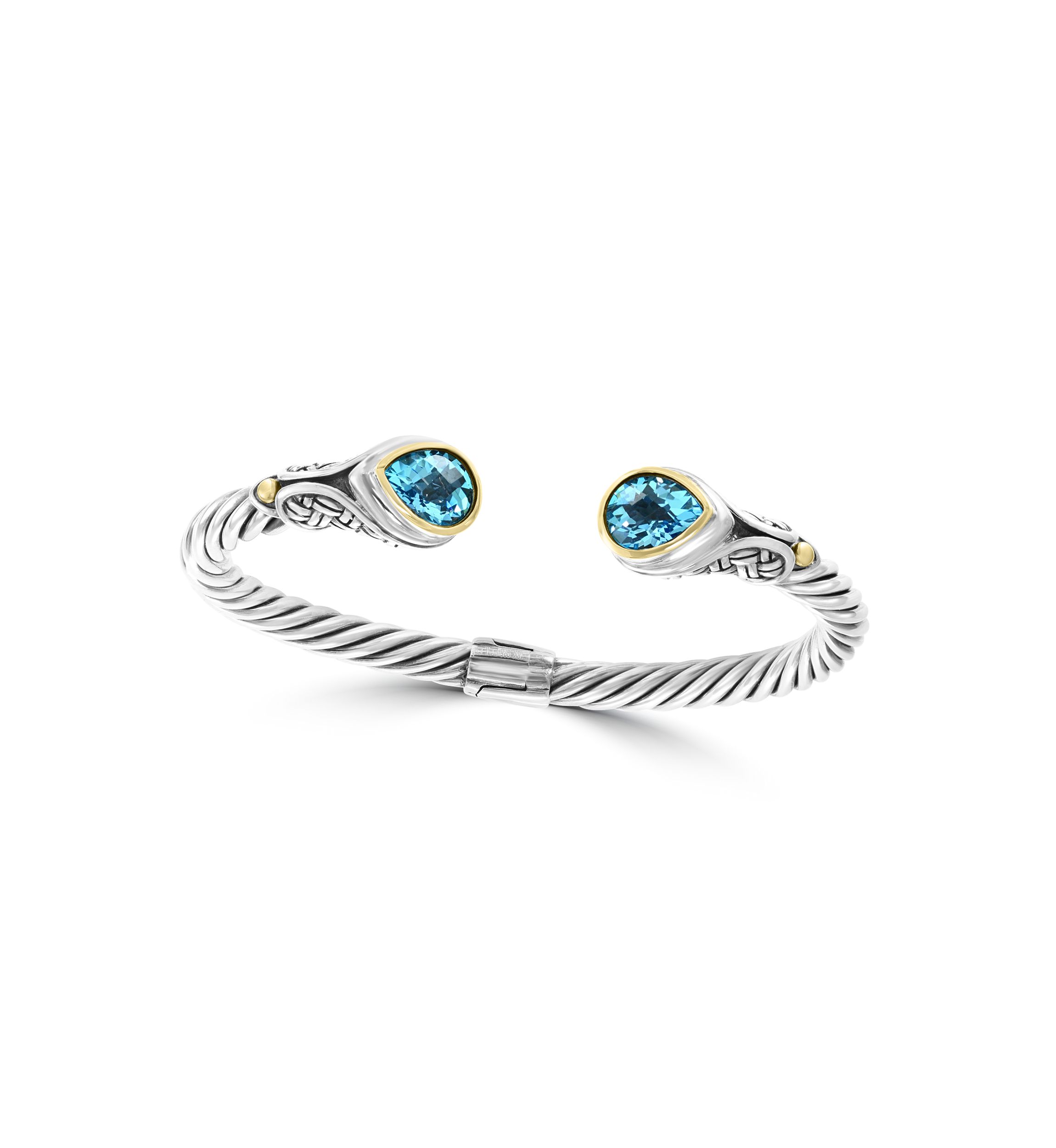 Blue Topaz Bangle Bracelet in 18K Sterling Silver