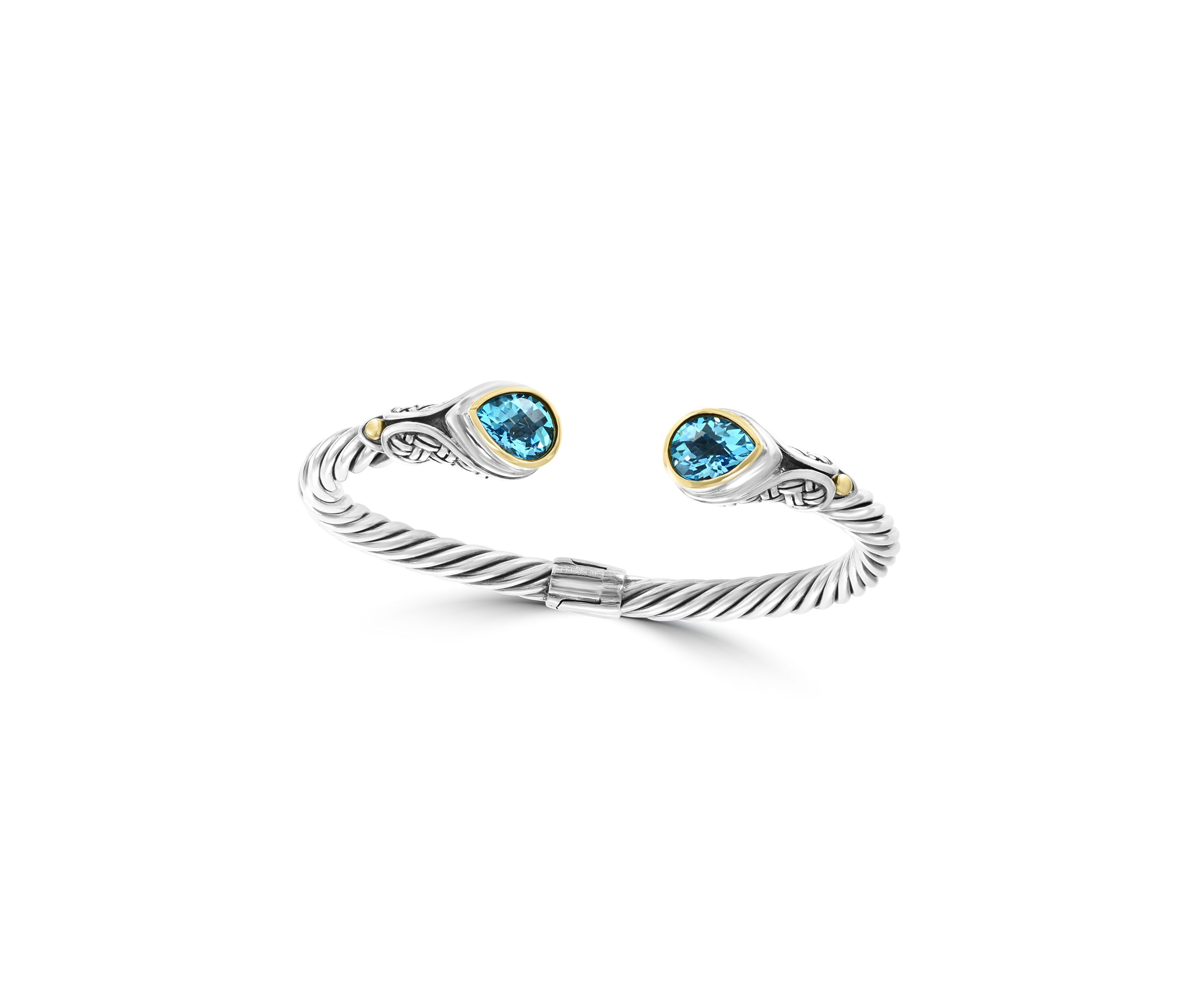 Blue Topaz Bangle Bracelet in 18K Sterling Silver