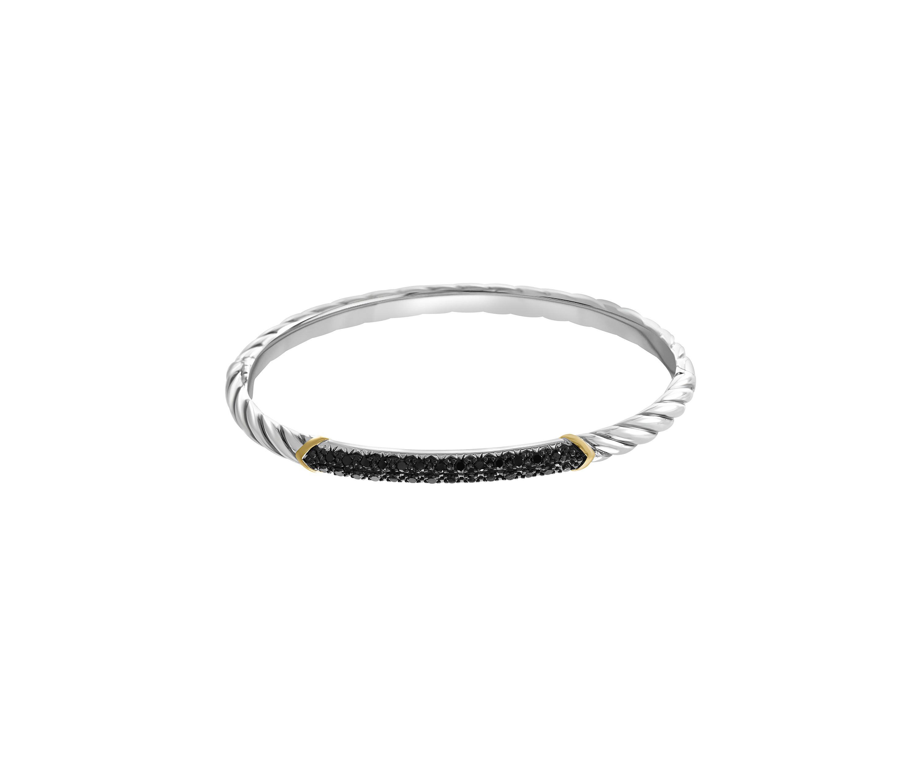 Black Diamond Bangle Bracelet in Sterling Silver and 14K Yellow Gold