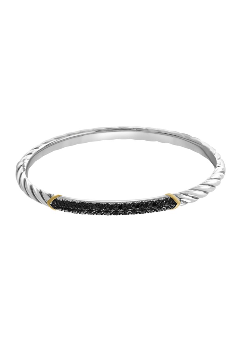 Black Diamond Bangle Bracelet in Sterling Silver and 14K Yellow Gold