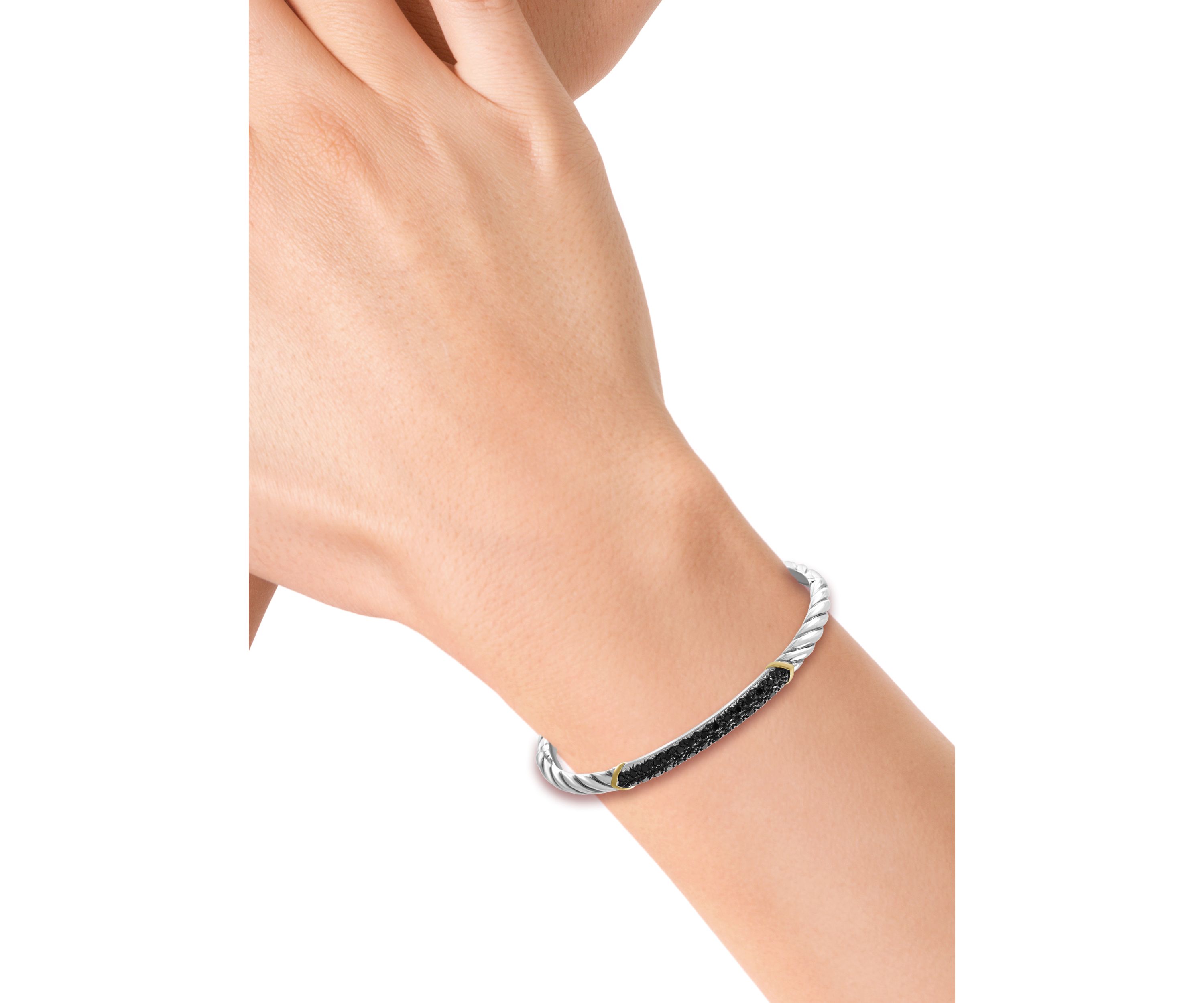 Black Diamond Bangle Bracelet in Sterling Silver and 14K Yellow Gold