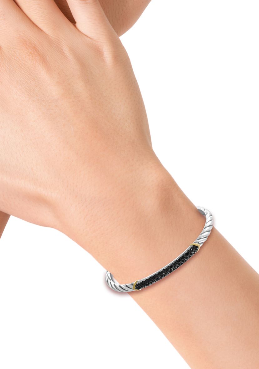 Black Diamond Bangle Bracelet in Sterling Silver and 14K Yellow Gold