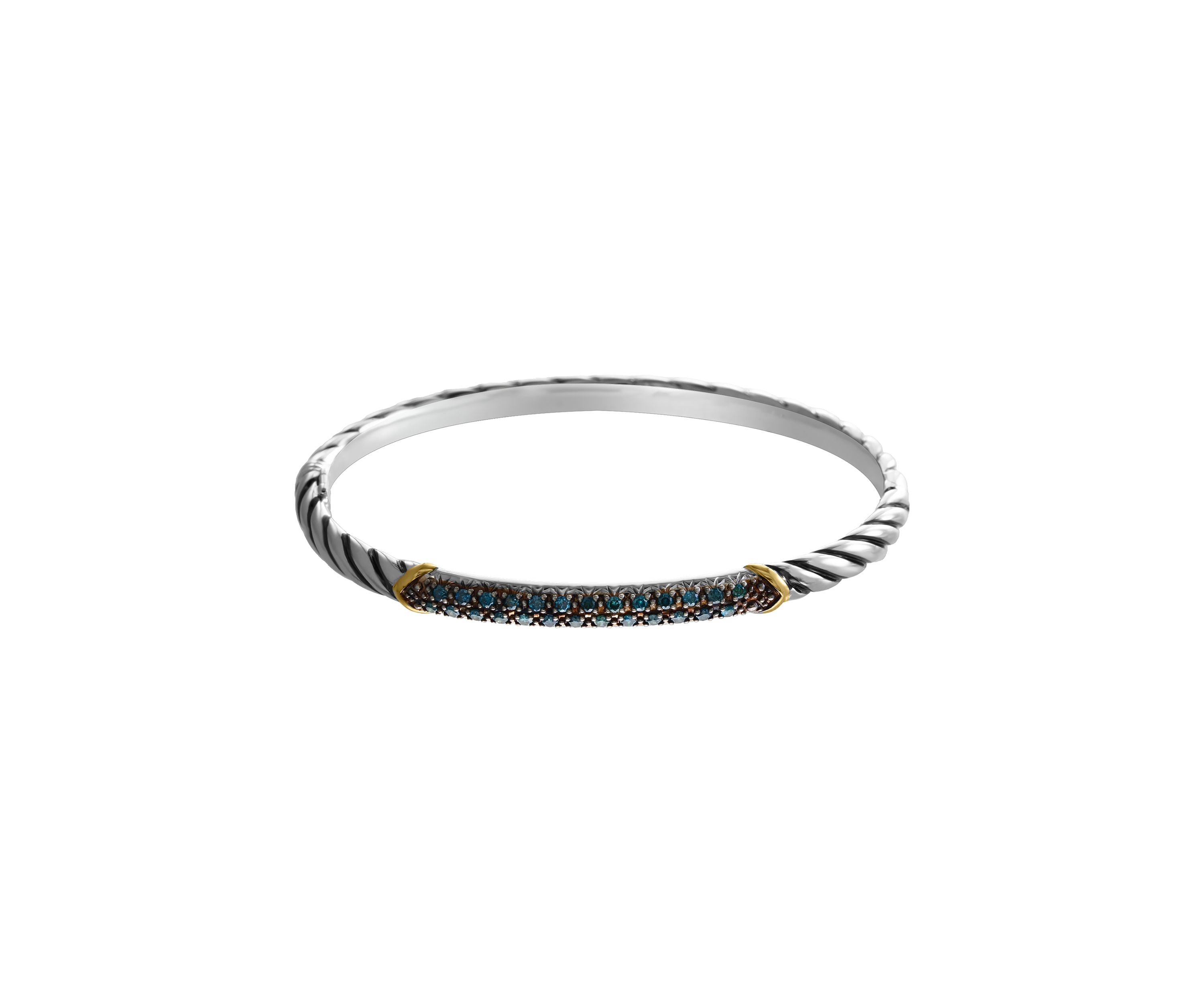 Sterling Silver and 14K Yellow Gold Blue Diamond Bangle Bracelet