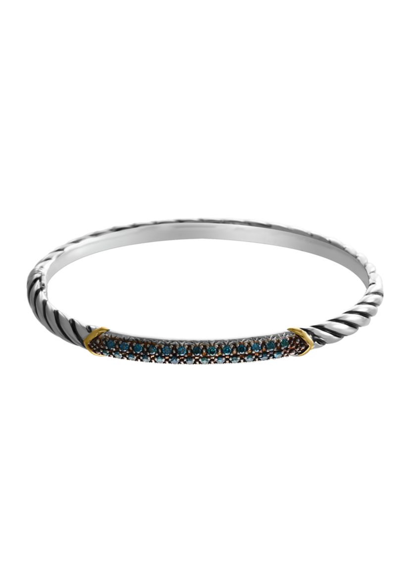 Sterling Silver and 14K Yellow Gold Blue Diamond Bangle Bracelet