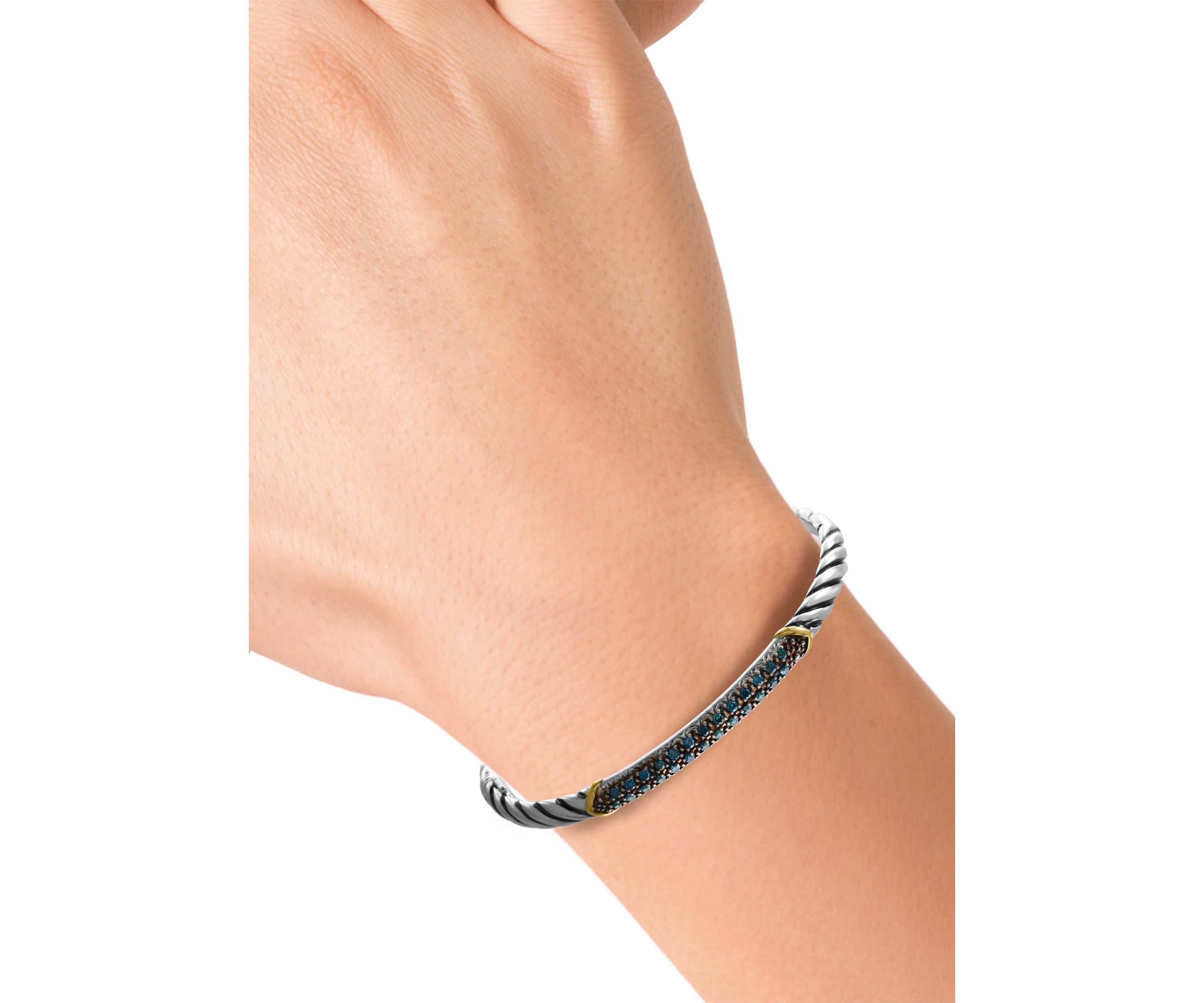 Sterling Silver and 14K Yellow Gold Blue Diamond Bangle Bracelet