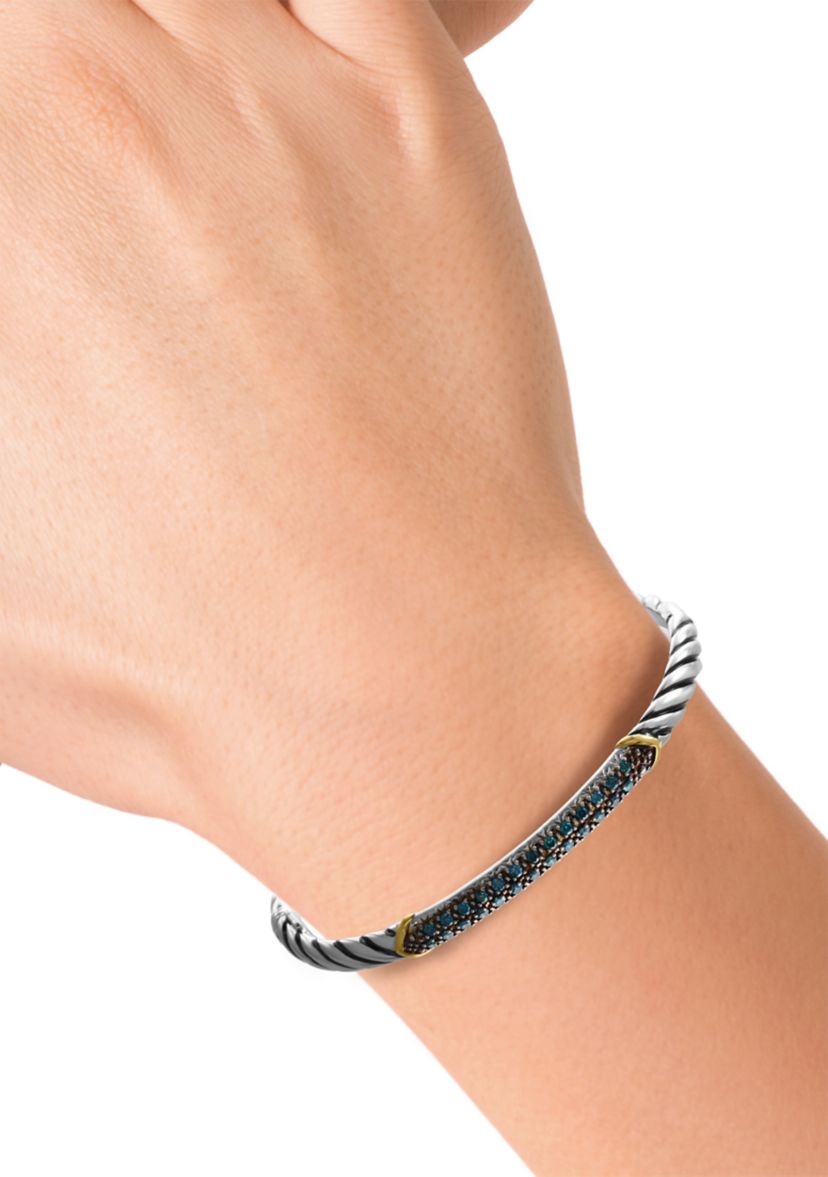 Sterling Silver and 14K Yellow Gold Blue Diamond Bangle Bracelet