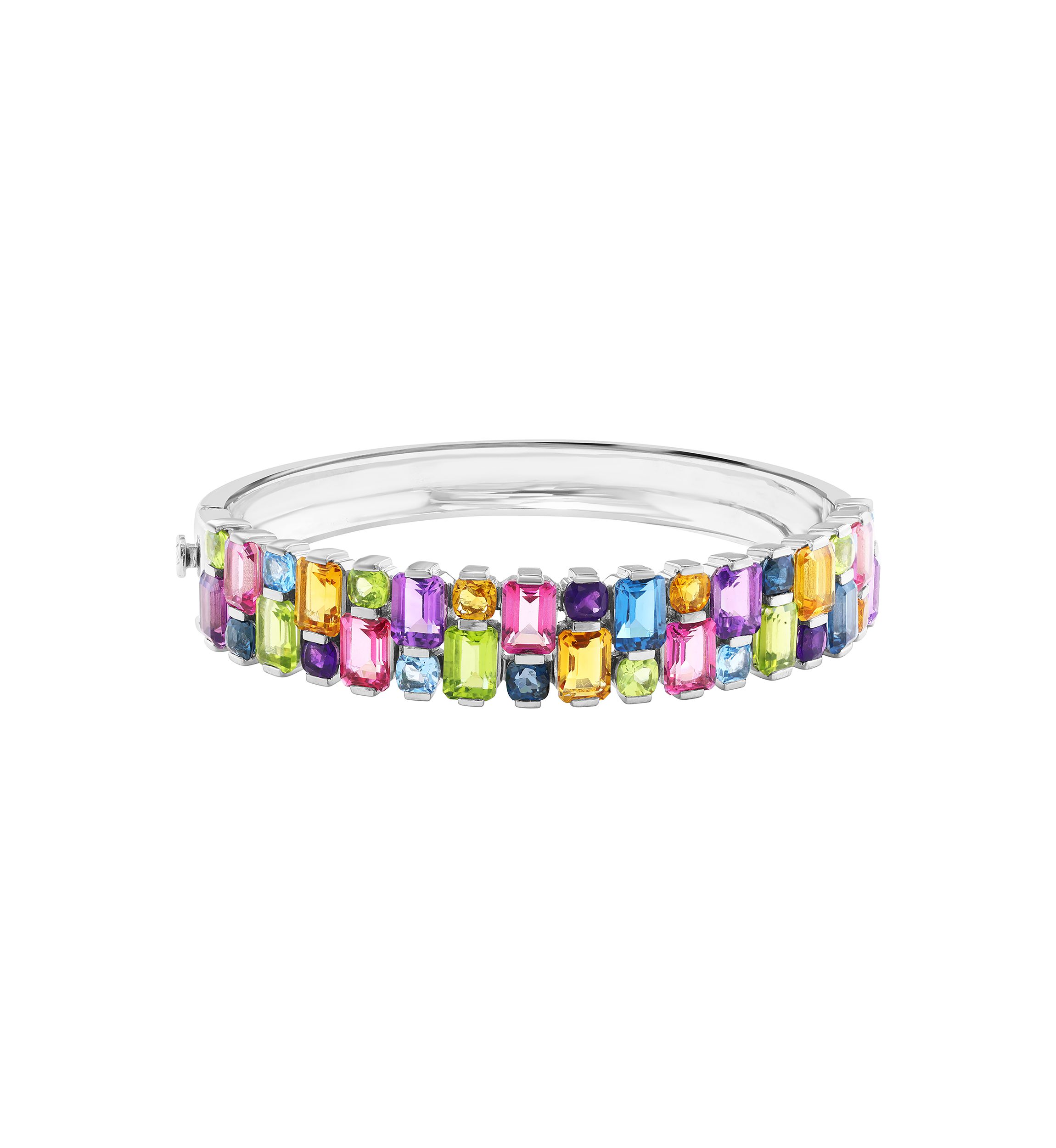 Sterling Silver Amethyst, Blue Topaz, London Blue Topaz, Pink Topaz, Citrine, and Peridot Bangle 