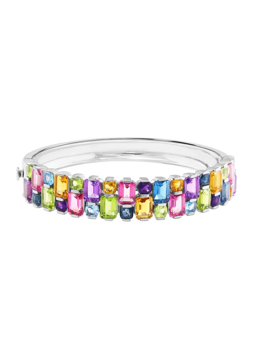 Sterling Silver Amethyst, Blue Topaz, London Blue Topaz, Pink Topaz, Citrine, and Peridot Bangle 