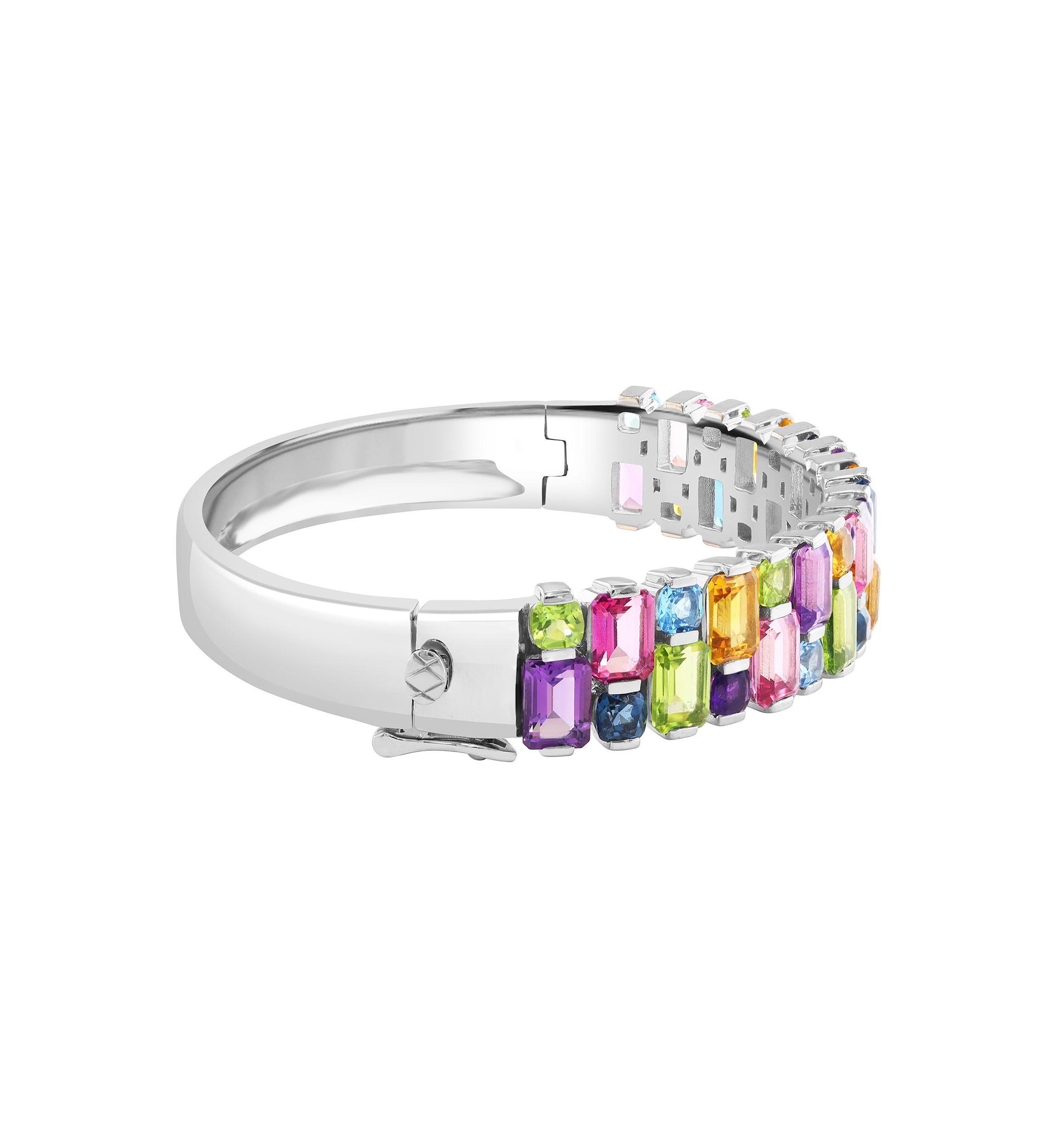 Sterling Silver Amethyst, Blue Topaz, London Blue Topaz, Pink Topaz, Citrine, and Peridot Bangle 