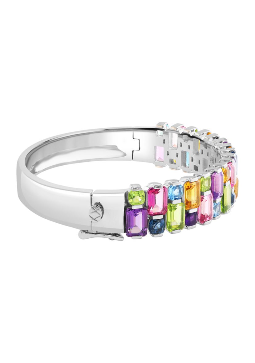 Sterling Silver Amethyst, Blue Topaz, London Blue Topaz, Pink Topaz, Citrine, and Peridot Bangle 