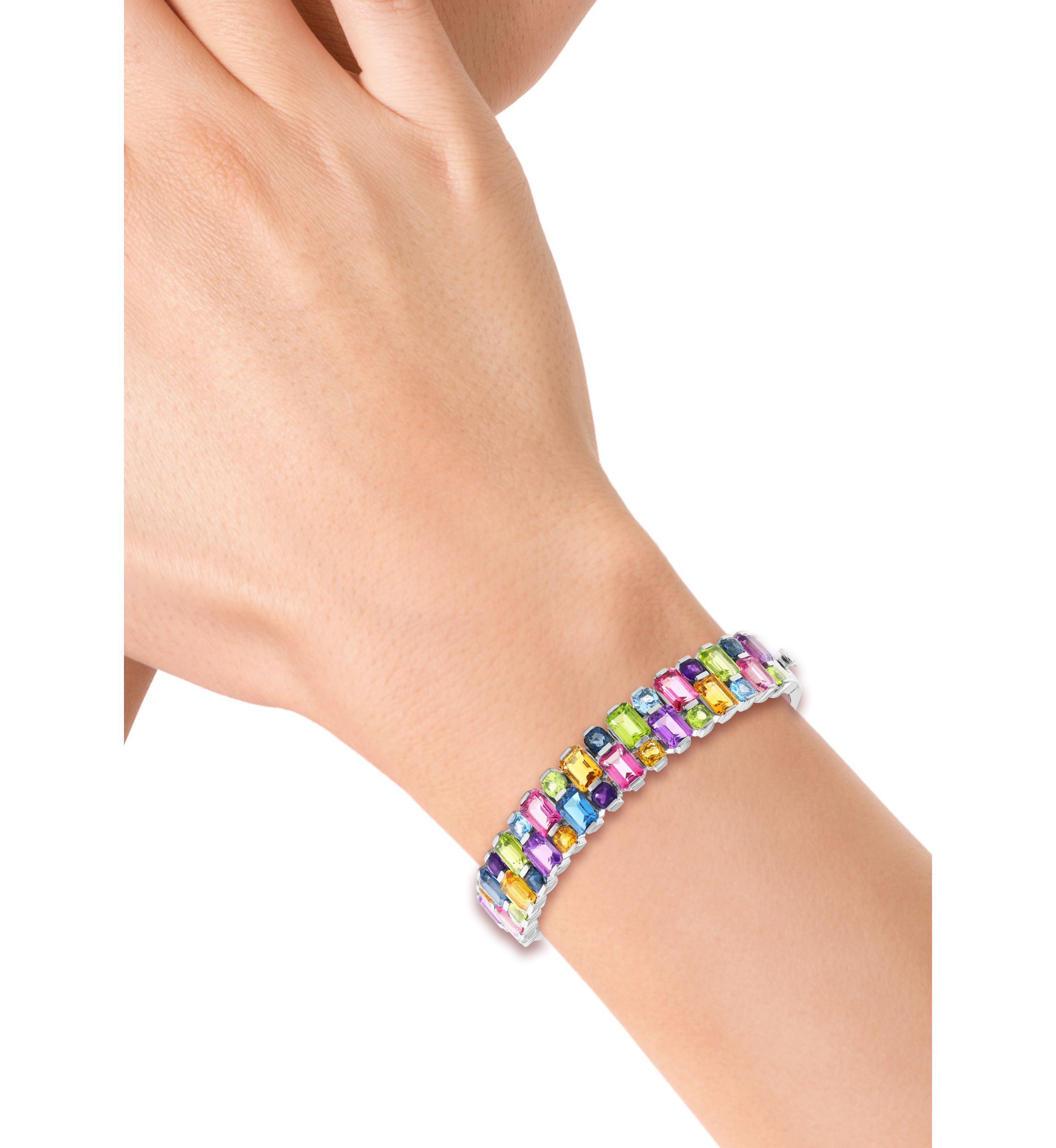 Sterling Silver Amethyst, Blue Topaz, London Blue Topaz, Pink Topaz, Citrine, and Peridot Bangle 