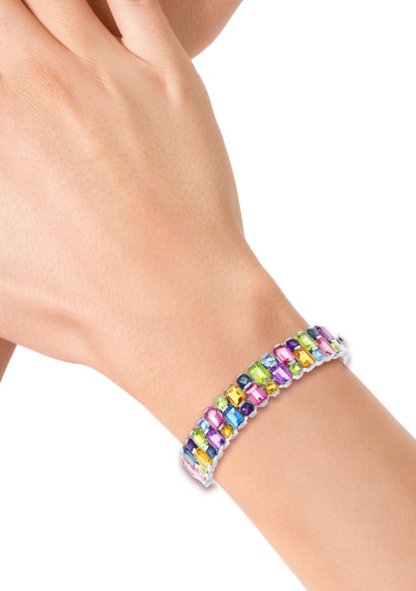 Sterling Silver Amethyst, Blue Topaz, London Blue Topaz, Pink Topaz, Citrine, and Peridot Bangle 