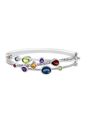 Effy 1/4 ct. t.w. Diamond, Amethyst, London Blue Topaz, Citrine, Garnet and Peridot Bangle Bracelet in 925 Sterling Silver -  0617892846625