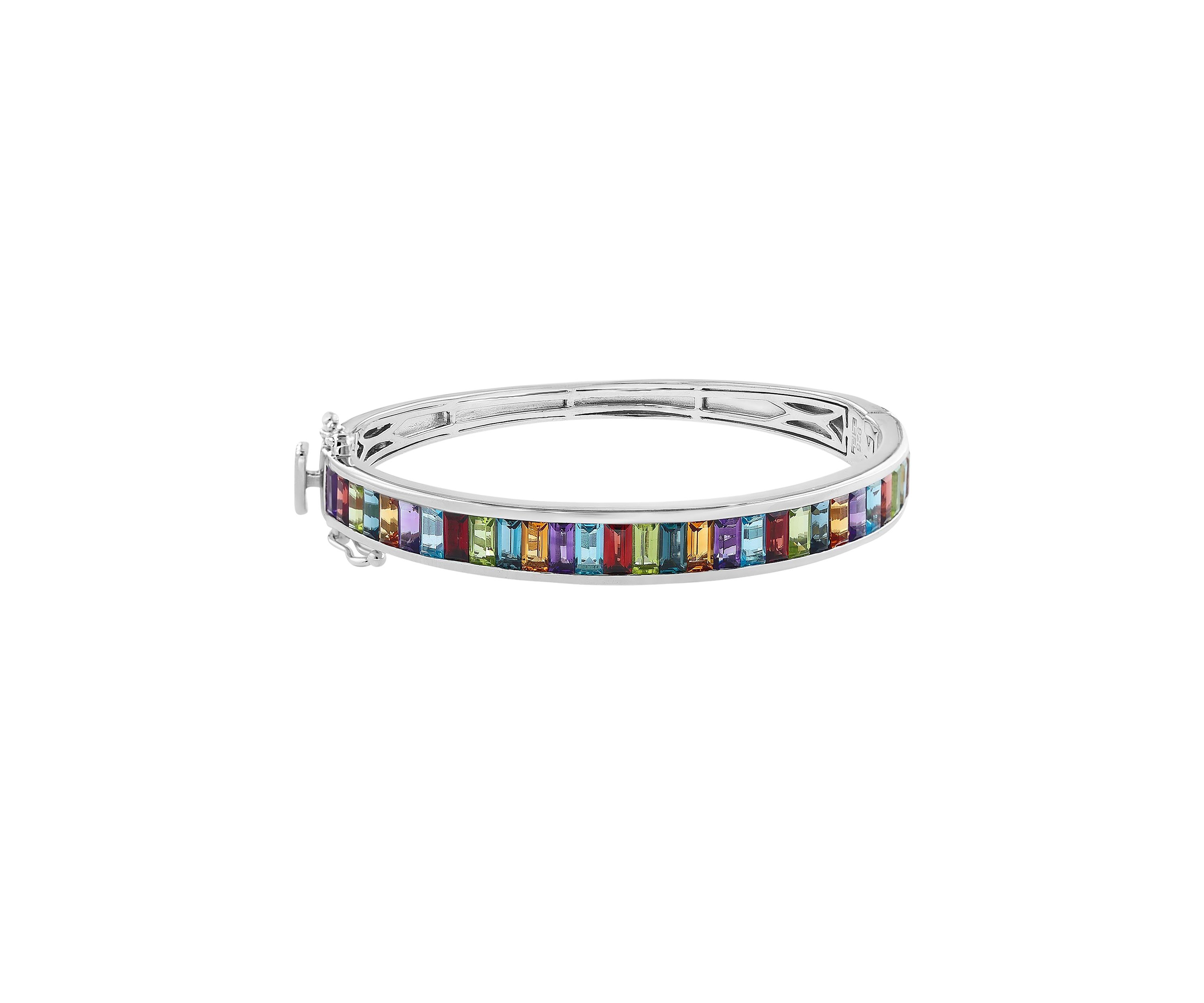 13.50 ct t.w. Mixed Semi Precious Stones Bangle Bracelet in Sterling Silver