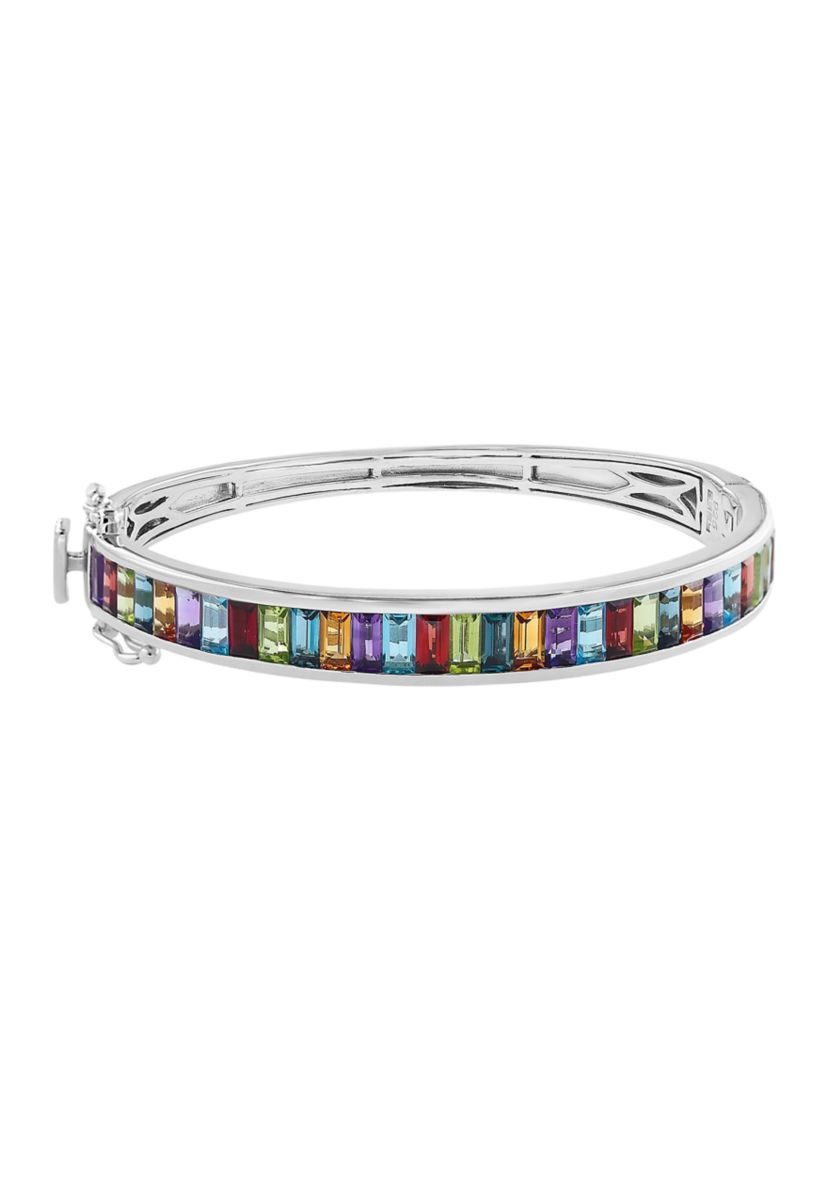 13.50 ct t.w. Mixed Semi Precious Stones Bangle Bracelet in Sterling Silver