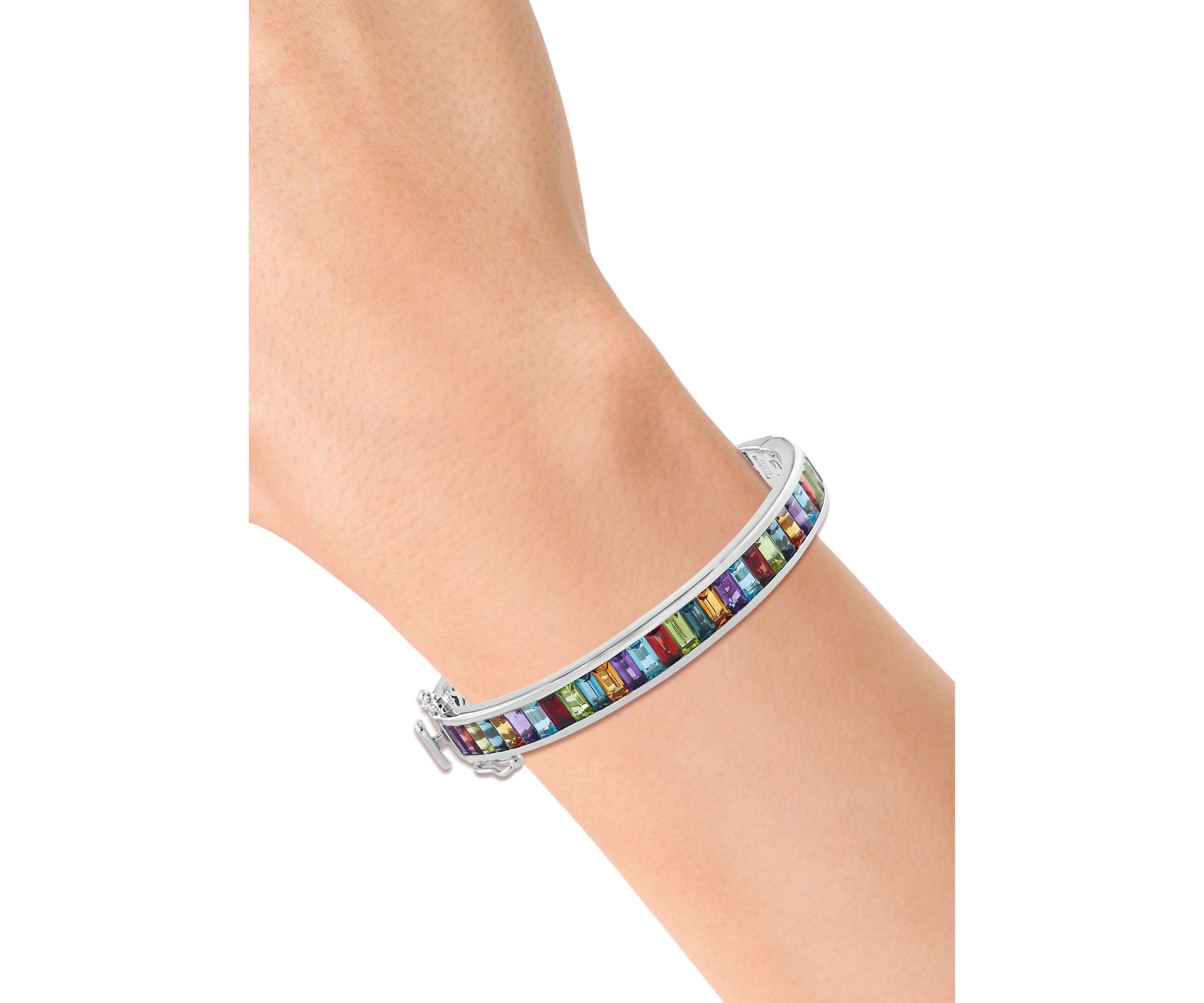 13.50 ct t.w. Mixed Semi Precious Stones Bangle Bracelet in Sterling Silver