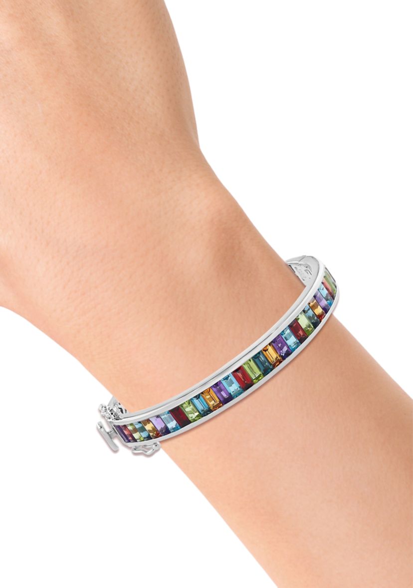 13.50 ct t.w. Mixed Semi Precious Stones Bangle Bracelet in Sterling Silver
