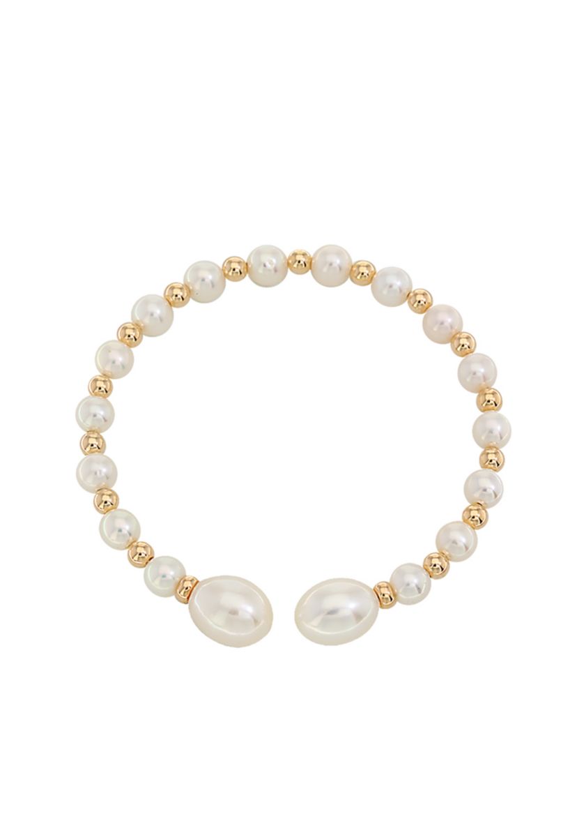 Freshwater Pearl Bangle Bracelet in 14k Yellow Gold