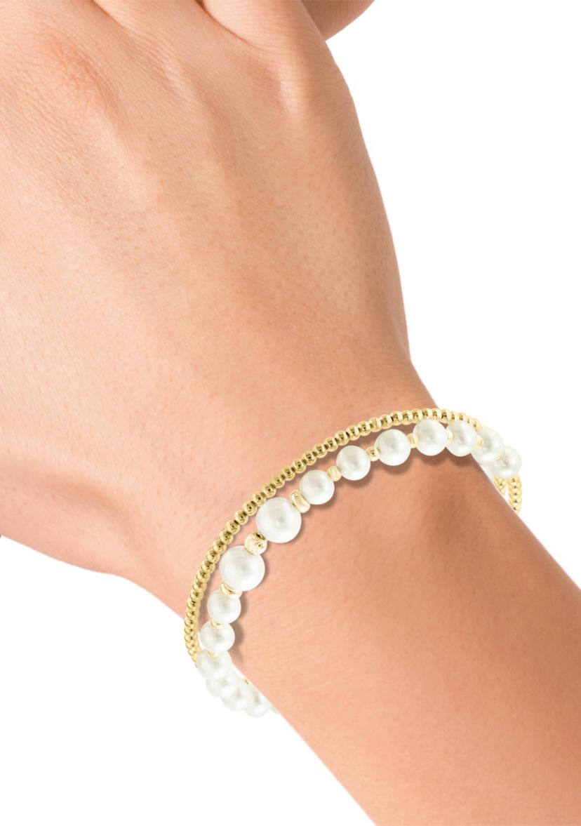 14K Yellow Gold Freshwater Pearl Adjustable Bracelet 