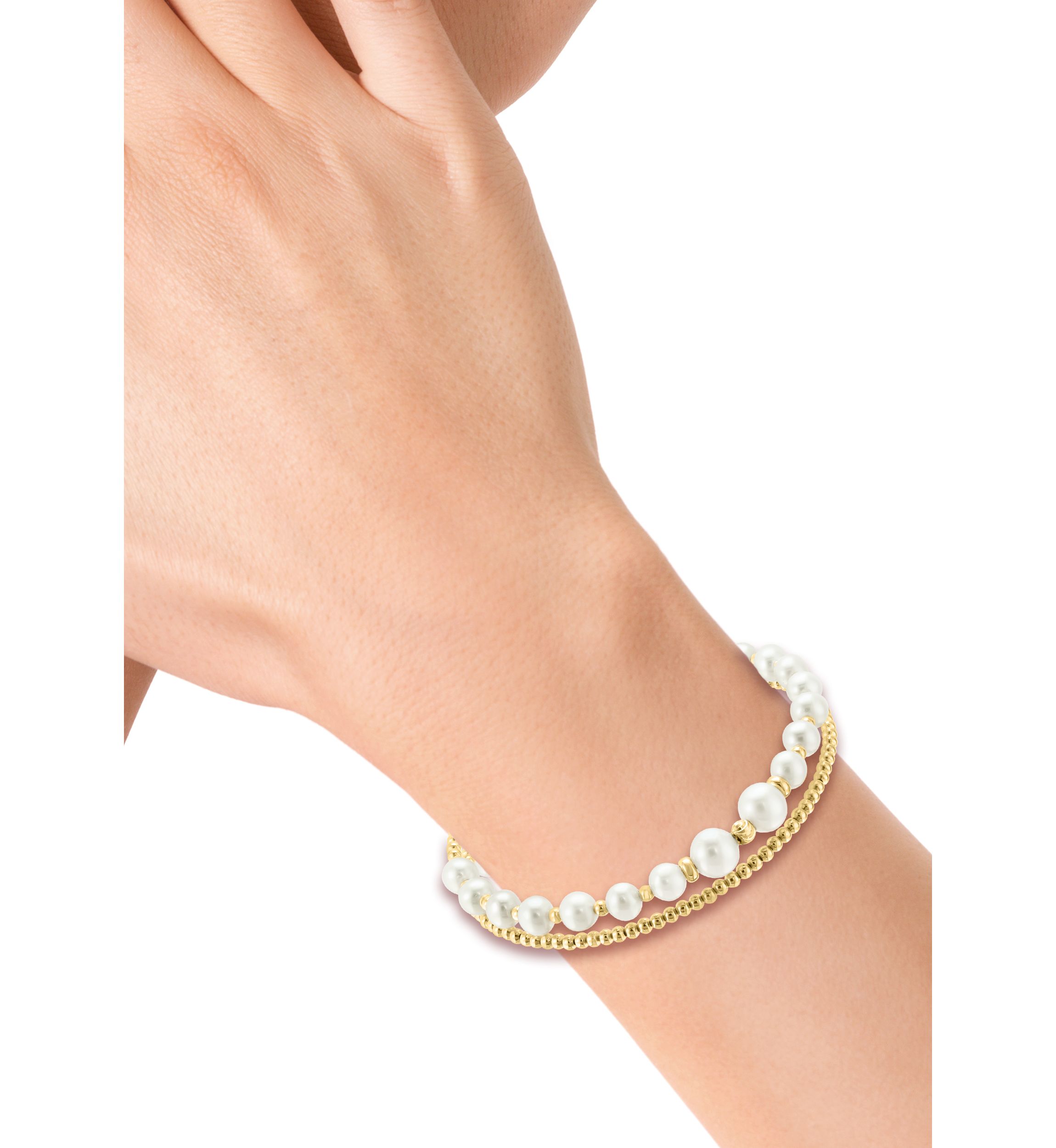 14K Yellow Gold Freshwater Pearl Adjustable Bracelet 