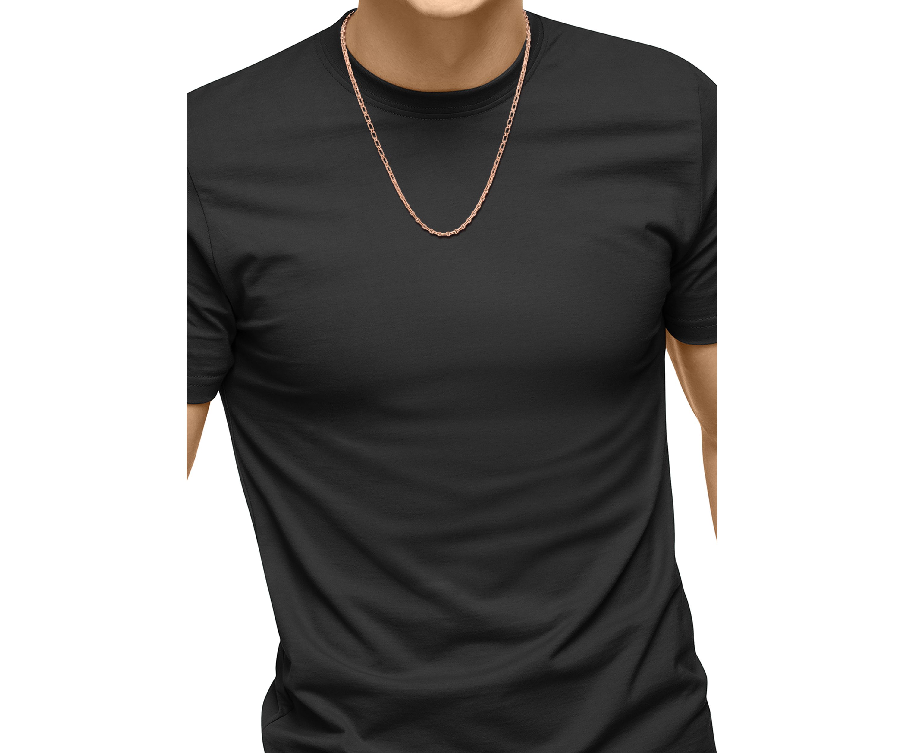 Mens Chain Necklace in Rose Gold over Sterling Silver